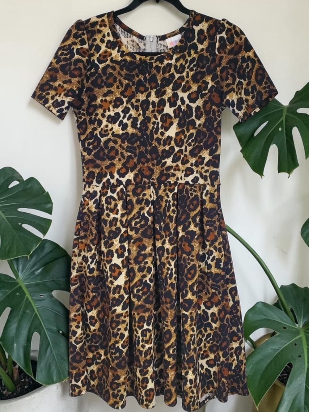 LuLaRoe Leopard Print Amelia Fit & Flare Dress in Brown, Tan, Black UNICORN🦄
